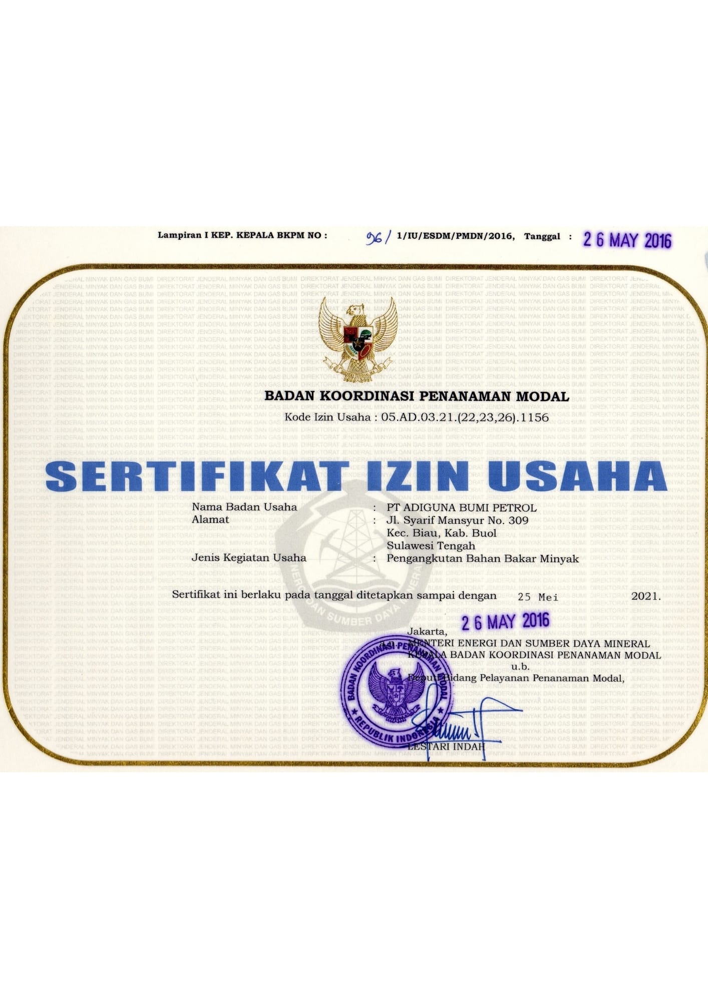 Dokumen legalitas PT. Adiguna Bumi Petrol, lembar 3