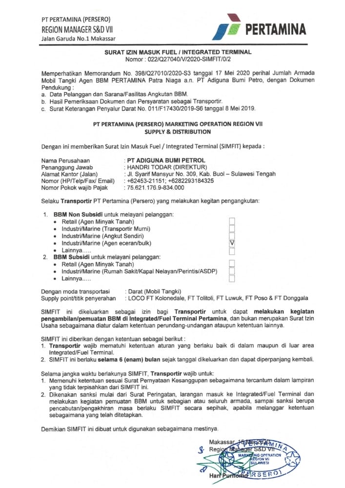 Daftar klien PT. Adiguna Bumi Petrol, lembar 6
